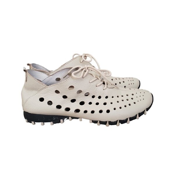 Litfoot Taupe Perforated Leather Lace Up Loafers Walking Shoes - Picture 1 of 11